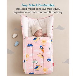 Babyhug 100% Cotton Sleeping Bag cum Carry Nest Penguin Print - Blue| Soft & Cozy| Light Weight & Easy to Carry| Travel Friendly| Easy Zipper Closure| New Born Essential| Washable| Gifting Option