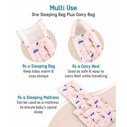 Babyhug 100% Cotton Sleeping Bag cum Carry Nest Penguin Print - Blue| Soft & Cozy| Light Weight & Easy to Carry| Travel Friendly| Easy Zipper Closure| New Born Essential| Washable| Gifting Option