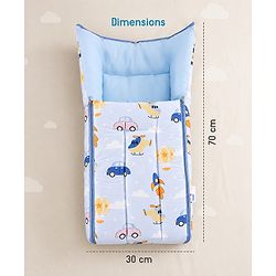 Babyhug 100% Cotton Sleeping Bag cum Carry Nest Penguin Print - Blue| Soft & Cozy| Light Weight & Easy to Carry| Travel Friendly| Easy Zipper Closure| New Born Essential| Washable| Gifting Option