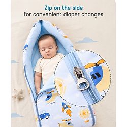 Babyhug 100% Cotton Sleeping Bag cum Carry Nest Penguin Print - Blue| Soft & Cozy| Light Weight & Easy to Carry| Travel Friendly| Easy Zipper Closure| New Born Essential| Washable| Gifting Option