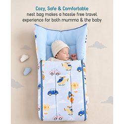 Babyhug 100% Cotton Sleeping Bag cum Carry Nest Penguin Print - Blue| Soft & Cozy| Light Weight & Easy to Carry| Travel Friendly| Easy Zipper Closure| New Born Essential| Washable| Gifting Option