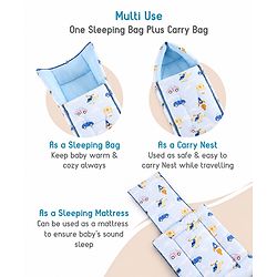 Babyhug 100% Cotton Sleeping Bag cum Carry Nest Penguin Print - Blue| Soft & Cozy| Light Weight & Easy to Carry| Travel Friendly| Easy Zipper Closure| New Born Essential| Washable| Gifting Option