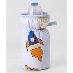 Babyhug Bottle Cover Medium Transport Print - Blue| 0-24 Months| Fits Upto 200 ml Bottle| Soft Cotton Sleeve| Elastic Neck & Carry Loop| Machine Washable| for All Standard Bottles
