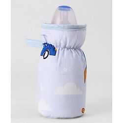 Babyhug Bottle Cover Medium Transport Print - Blue| 0-24 Months| Fits Upto 200 ml Bottle| Soft Cotton Sleeve| Elastic Neck & Carry Loop| Machine Washable| for All Standard Bottles