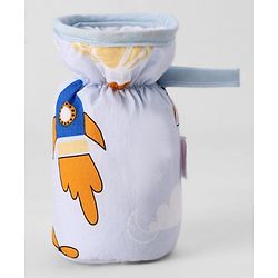Babyhug Bottle Cover Medium Transport Print - Blue| 0-24 Months| Fits Upto 200 ml Bottle| Soft Cotton Sleeve| Elastic Neck & Carry Loop| Machine Washable| for All Standard Bottles
