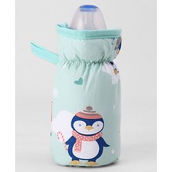 Babyhug Bottle Cover Large Penguin Print - Green| 0-24 Months| Fits Upto 280 ml Bottle| Soft Cotton Sleeve| Elastic Neck & Carry Loop| Machine Washable| for All Standard Bottles