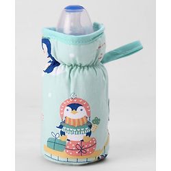 Babyhug Bottle Cover Large Penguin Print - Green| 0-24 Months| Fits Upto 280 ml Bottle| Soft Cotton Sleeve| Elastic Neck & Carry Loop| Machine Washable| for All Standard Bottles