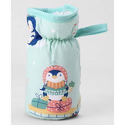 Babyhug Bottle Cover Large Penguin Print - Green| 0-24 Months| Fits Upto 280 ml Bottle| Soft Cotton Sleeve| Elastic Neck & Carry Loop| Machine Washable| for All Standard Bottles