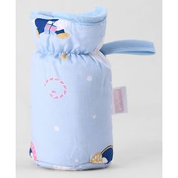 Babyhug Bottle Cover Medium Penguin Print - Blue| 0-24 Months| Fits Upto 200 ml Bottle| Soft Cotton Sleeve| Elastic Neck & Carry Loop| Machine Washable| for All Standard Bottles