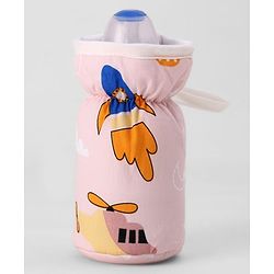 Babyhug Bottle Cover Medium Transport Print - Peach| 0-24 Months| Fits Upto 200 ml Bottle| Soft Cotton Sleeve| Elastic Neck & Carry Loop| Machine Washable| for All Standard Bottles