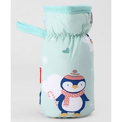 Babyhug Bottle Cover Medium Penguin Print - Green| 0-24 Months| Fits Upto 200 ml Bottle| Soft Cotton Sleeve| Elastic Neck & Carry Loop| Machine Washable| for All Standard Bottles