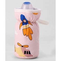 Babyhug Bottle Cover Large Transport Print - Peach| 0-24 Months| Fits Upto 280 ml Bottle| Soft Cotton Sleeve| Elastic Neck & Carry Loop| Machine Washable| for All Standard Bottles