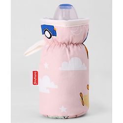 Babyhug Bottle Cover Large Transport Print - Peach| 0-24 Months| Fits Upto 280 ml Bottle| Soft Cotton Sleeve| Elastic Neck & Carry Loop| Machine Washable| for All Standard Bottles