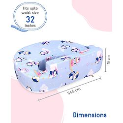 Babyhug Cotton Feeding Pillow With Belt Penguin Print - Blue | Fits upto waist size 36 inches