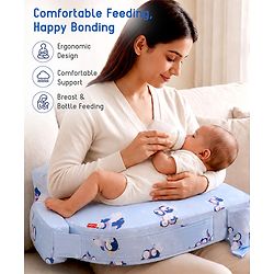 Babyhug Cotton Feeding Pillow With Belt Penguin Print - Blue | Fits upto waist size 36 inches