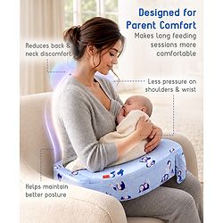 Babyhug Cotton Feeding Pillow With Belt Penguin Print - Blue | Fits upto waist size 36 inches