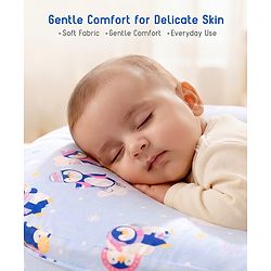 Babyhug Cotton Feeding Pillow With Belt Penguin Print - Blue | Fits upto waist size 36 inches