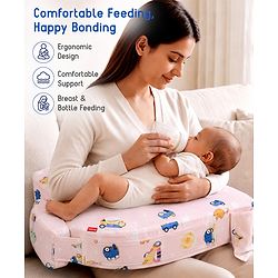 Babyhug Cotton Feeding Pillow With Belt Transport Print - Peach | Fits upto waist size 36 inches