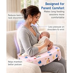 Babyhug Cotton Feeding Pillow With Belt Transport Print - Peach | Fits upto waist size 36 inches