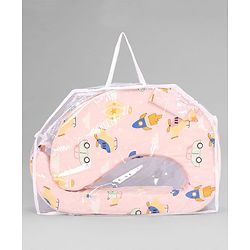 Babyhug Cotton Feeding Pillow With Belt Transport Print - Peach | Fits upto waist size 36 inches