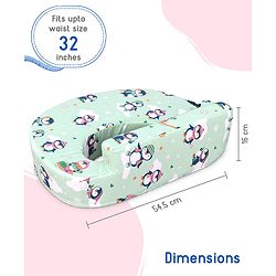 Babyhug Cotton Feeding Pillow With Belt Penguin Print - Green | Fits upto waist size 36 inches