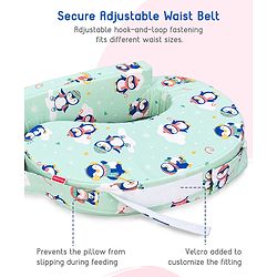 Babyhug Cotton Feeding Pillow With Belt Penguin Print - Green | Fits upto waist size 36 inches