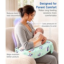 Babyhug Cotton Feeding Pillow With Belt Penguin Print - Green | Fits upto waist size 36 inches