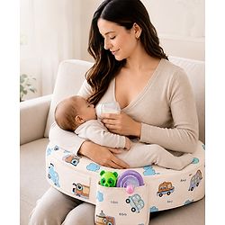 Babyhug Cotton Feeding Pillow With Belt Penguin Print - Green | Fits upto waist size 36 inches