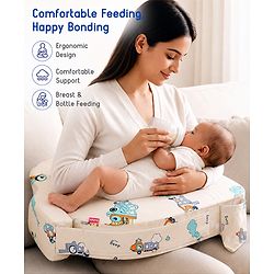 Babyhug Cotton Feeding Pillow With Belt Penguin Print - Green | Fits upto waist size 36 inches