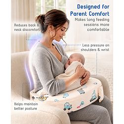 Babyhug Cotton Feeding Pillow With Belt Penguin Print - Green | Fits upto waist size 36 inches