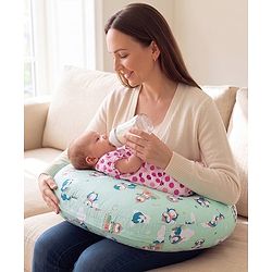Babyhug 100% Cotton Feeding Pillow - Penguin Print - Green|Fits upto waist size 36 inches| Soft Support Cushion| For Breastfeeding| Removable Washable Cover| Full Body Support| Helps Maintain Posture