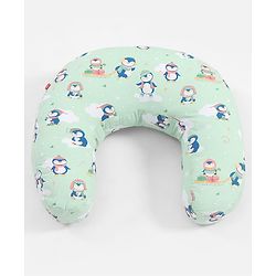 Babyhug 100% Cotton Feeding Pillow - Penguin Print - Green|Fits upto waist size 36 inches| Soft Support Cushion| For Breastfeeding| Removable Washable Cover| Full Body Support| Helps Maintain Posture