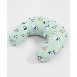 Babyhug 100% Cotton Feeding Pillow - Penguin Print - Green|Fits upto waist size 36 inches| Soft Support Cushion| For Breastfeeding| Removable Washable Cover| Full Body Support| Helps Maintain Posture