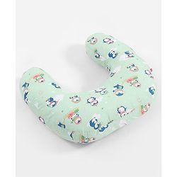 Babyhug 100% Cotton Feeding Pillow - Penguin Print - Green|Fits upto waist size 36 inches| Soft Support Cushion| For Breastfeeding| Removable Washable Cover| Full Body Support| Helps Maintain Posture