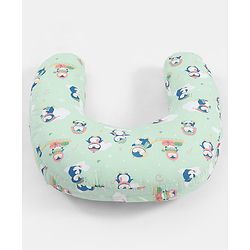 Babyhug 100% Cotton Feeding Pillow - Penguin Print - Green|Fits upto waist size 36 inches| Soft Support Cushion| For Breastfeeding| Removable Washable Cover| Full Body Support| Helps Maintain Posture