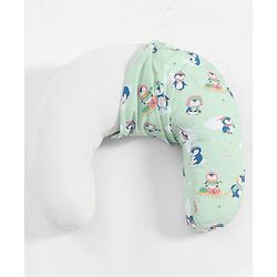 Babyhug 100% Cotton Feeding Pillow - Penguin Print - Green|Fits upto waist size 36 inches| Soft Support Cushion| For Breastfeeding| Removable Washable Cover| Full Body Support| Helps Maintain Posture
