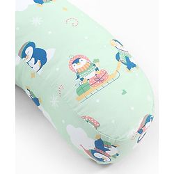 Babyhug 100% Cotton Feeding Pillow - Penguin Print - Green|Fits upto waist size 36 inches| Soft Support Cushion| For Breastfeeding| Removable Washable Cover| Full Body Support| Helps Maintain Posture