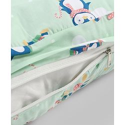 Babyhug 100% Cotton Feeding Pillow - Penguin Print - Green|Fits upto waist size 36 inches| Soft Support Cushion| For Breastfeeding| Removable Washable Cover| Full Body Support| Helps Maintain Posture