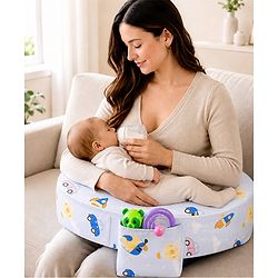Babyhug Cotton Feeding Pillow With Belt Transport Print - Blue | Fits upto waist size 36 inches