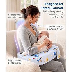 Babyhug Cotton Feeding Pillow With Belt Transport Print - Blue | Fits upto waist size 36 inches