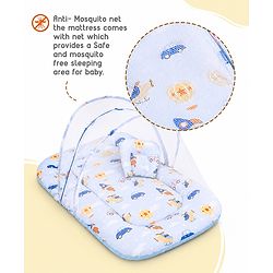Babyhug Premium 100% Cotton Mattress Set with Mosquito Net & Pillow  Transport Print Blue| Soft Cushioned Bedding | 0-12 Months| New Born Essential| Easy Zipper Closure| Foldable & Travel-Friendly