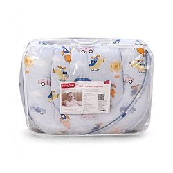 Babyhug Premium 100% Cotton Mattress Set with Mosquito Net & Pillow  Transport Print Blue| Soft Cushioned Bedding | 0-12 Months| New Born Essential| Easy Zipper Closure| Foldable & Travel-Friendly