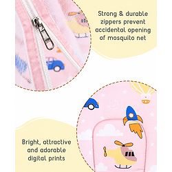 Babyhug Premium 100% Cotton Mattress Set with Mosquito Net & Pillow  Transport Print Blue| Soft Cushioned Bedding | 0-12 Months| New Born Essential| Easy Zipper Closure| Foldable & Travel-Friendly