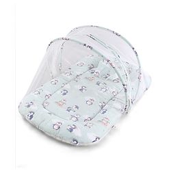 Babyhug Premium 100% Cotton Mattress Set with Mosquito Net & Pillow  Transport Print Blue| Soft Cushioned Bedding | 0-12 Months| New Born Essential| Easy Zipper Closure| Foldable & Travel-Friendly