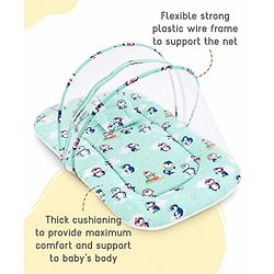 Babyhug Premium 100% Cotton Mattress Set with Mosquito Net & Pillow  Transport Print Blue| Soft Cushioned Bedding | 0-12 Months| New Born Essential| Easy Zipper Closure| Foldable & Travel-Friendly