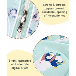 Babyhug Premium 100% Cotton Mattress Set with Mosquito Net & Pillow  Transport Print Blue| Soft Cushioned Bedding | 0-12 Months| New Born Essential| Easy Zipper Closure| Foldable & Travel-Friendly