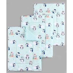 Babyhug Diaper Changing Mat Set of 3 with Removable Waterproof Dry Sheet Penguin Print -Green| Soft & Breathable| Absorbent Top Layer| Leakproof| Reusable| Quick Dry| Travel Friendly| Machine Washable