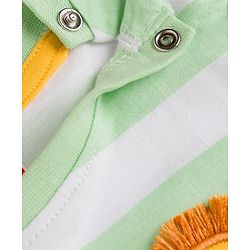 Babyhug Cotton Knit Half Sleeves Striped T-Shirt With Lion Graphics - White & Light Green