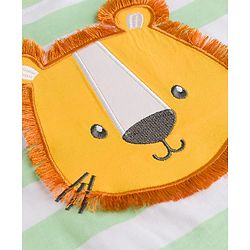 Babyhug Cotton Knit Half Sleeves Striped T-Shirt With Lion Graphics - White & Light Green