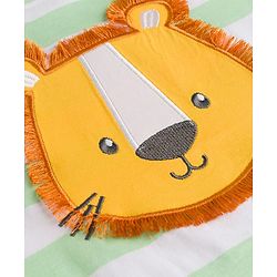 Babyhug Cotton Knit Half Sleeves Striped T-Shirt With Lion Graphics - White & Light Green